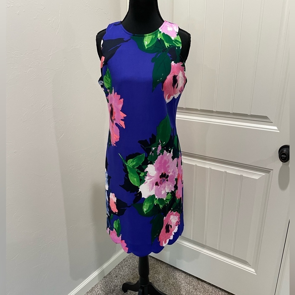 Vince Camuto Royal Blue Floral Sheath Dress with Pink & Green Accents
